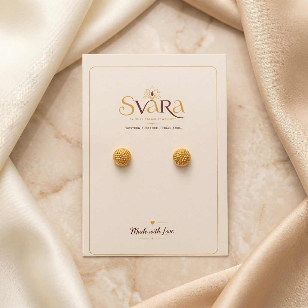 Gold Antique Textured Dome Stud Earrings