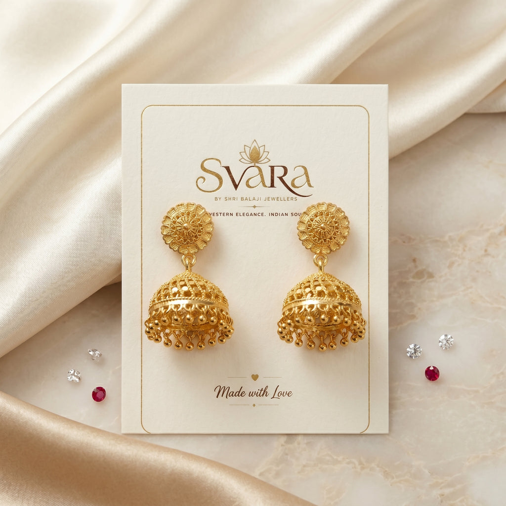 Gold Antique Filigree Jhumka Earrings