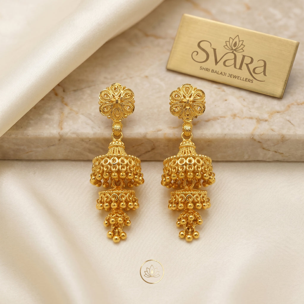 Gold Antique Double-Tier Jhumka Earrings
