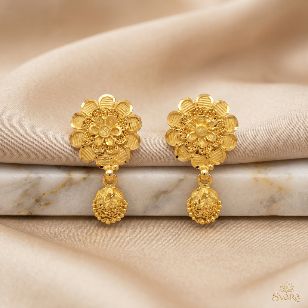 Gold Antique Floral Mini Jhumka Earrings