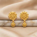 Gold Antique Floral Mini Jhumka Earrings