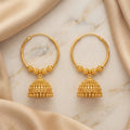 Gold Antique Beaded Hoop Jhumka Earrings