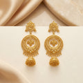 Gold Antique Round Filigree Medallion Jhumka Earrings