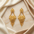 Gold Antique Floral Medallion Leaf Fringe Earrings