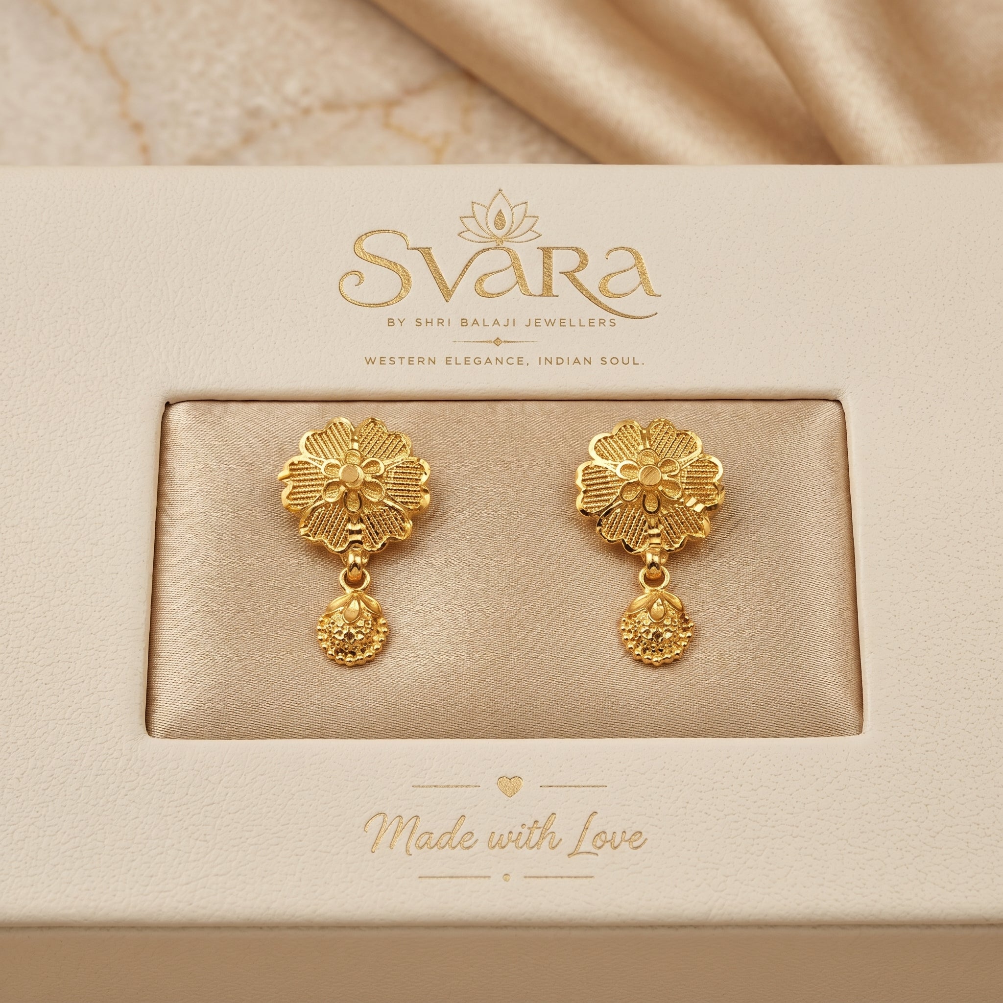 Gold Antique Scalloped Floral Mini Drop Earrings