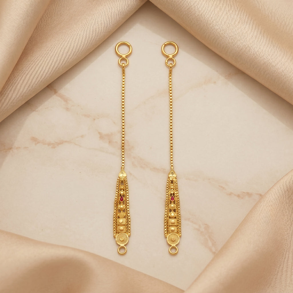 Gold Ruby Drop Tapered Ear Chain