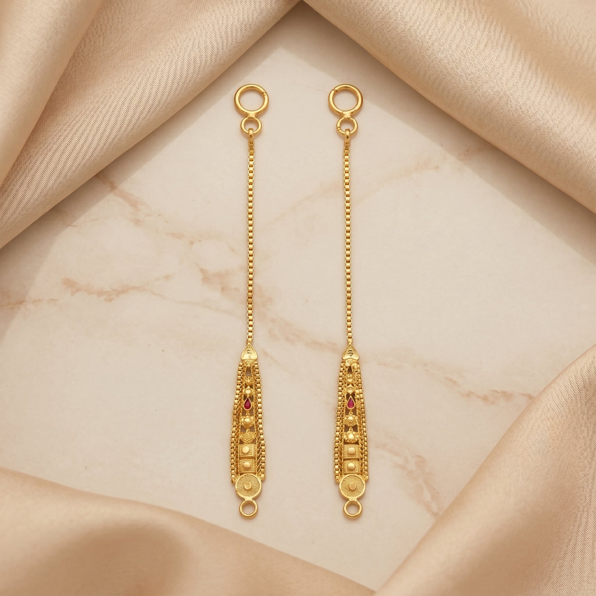 Gold Ruby Drop Tapered Ear Chain