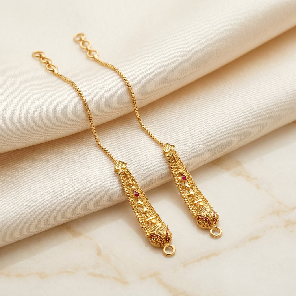 Gold Ruby Sunburst Dome Ear Chain
