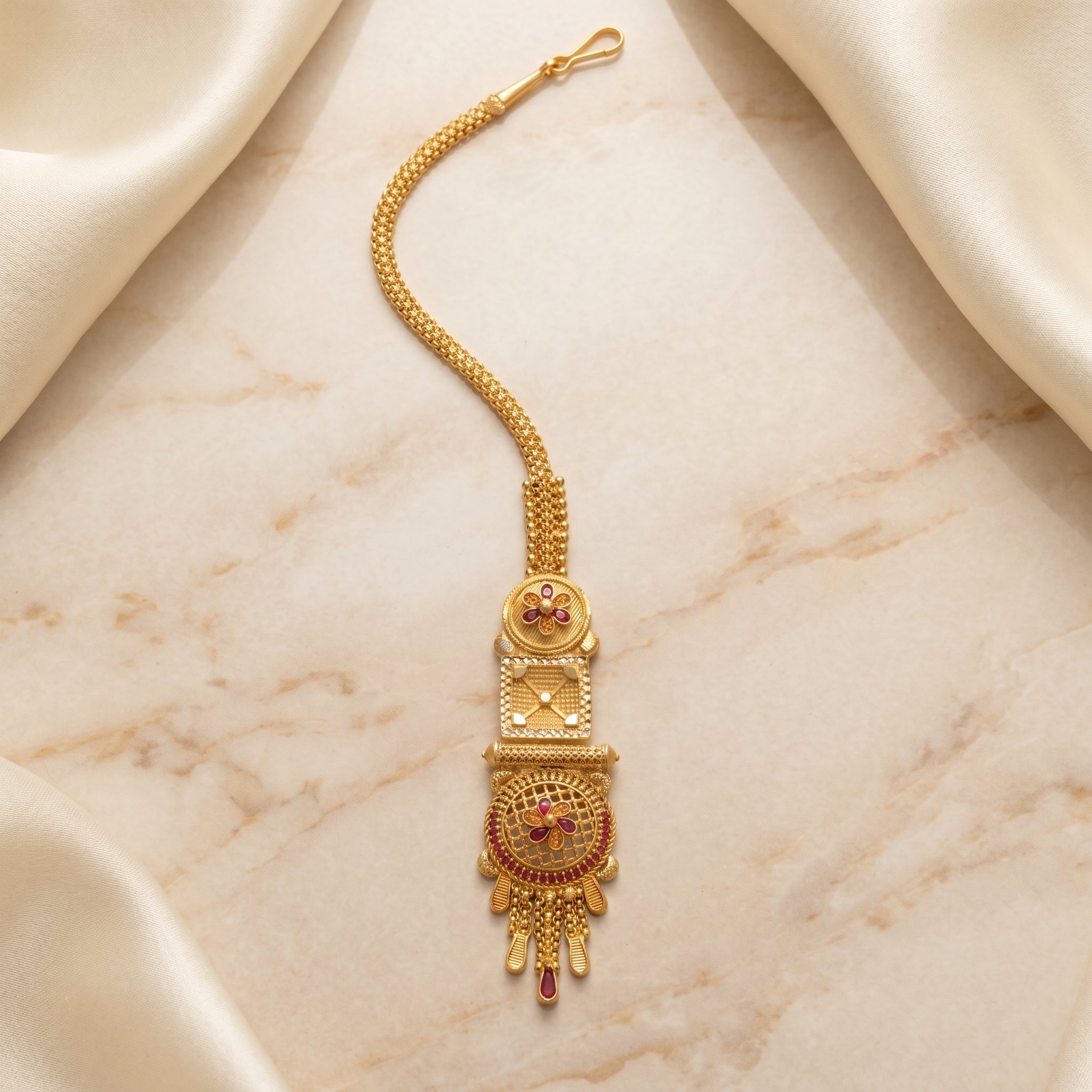 Gold Jali Medallion Tassel Maang Tikka