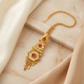 Gold Hexagon Sunburst Ruby Maang Tikka