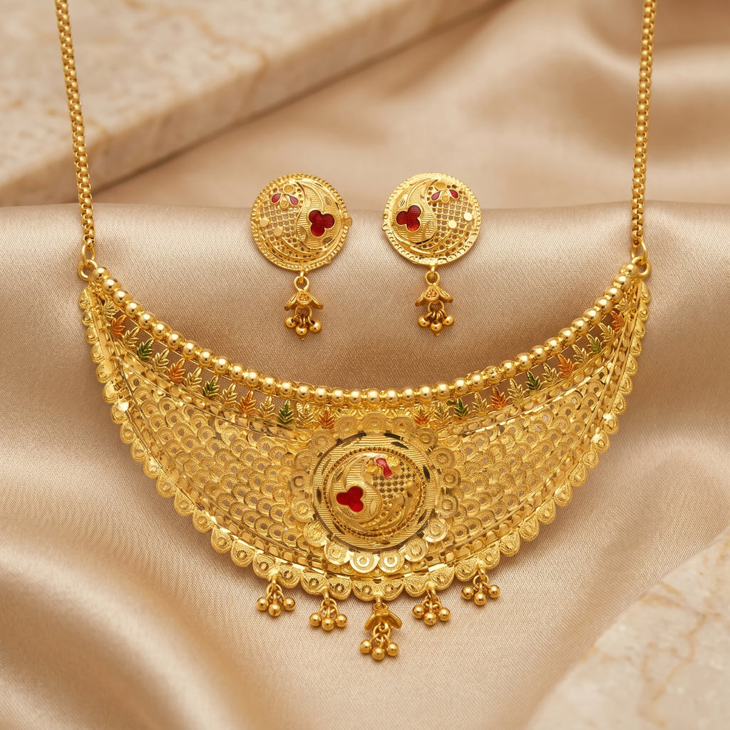 Gold Meenakari Peacock Lattice Choker Necklace Set