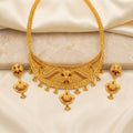 Gold Meenakari Filigree Crescent Fan Drop Necklace Set