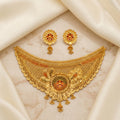 Gold Meenakari Scallop Fan Choker Necklace Set