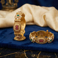 Gold Kundan Ruby Emerald Pearl Jali Kada Bangle