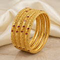Gold Meenakari Heart Textured Bangle Set of Four