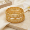 Gold Diamond Grid Granule Lace Bangle Pair