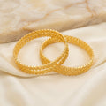 Gold Diagonal Braid Lattice Box-Edge Bangle Pair