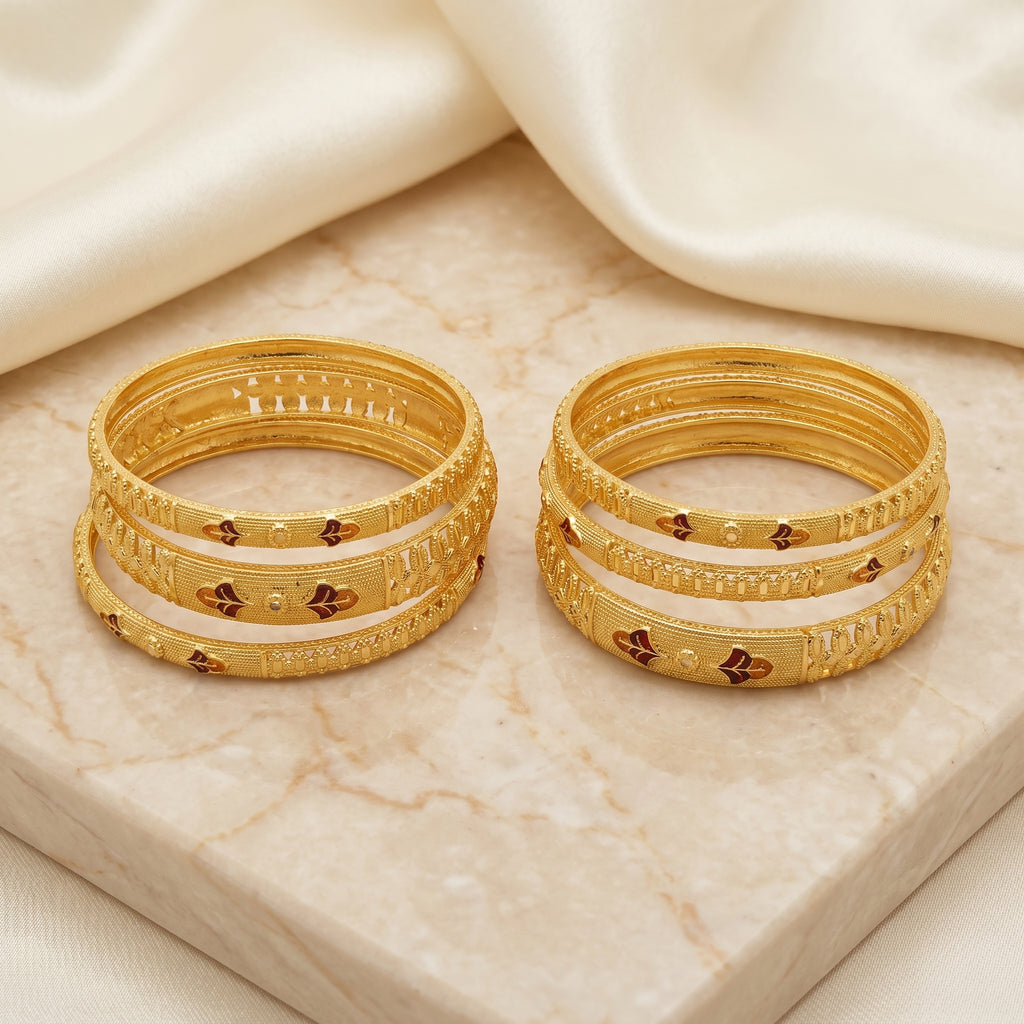 Gold Meenakari Butterfly Panel Bangle Set of Four
