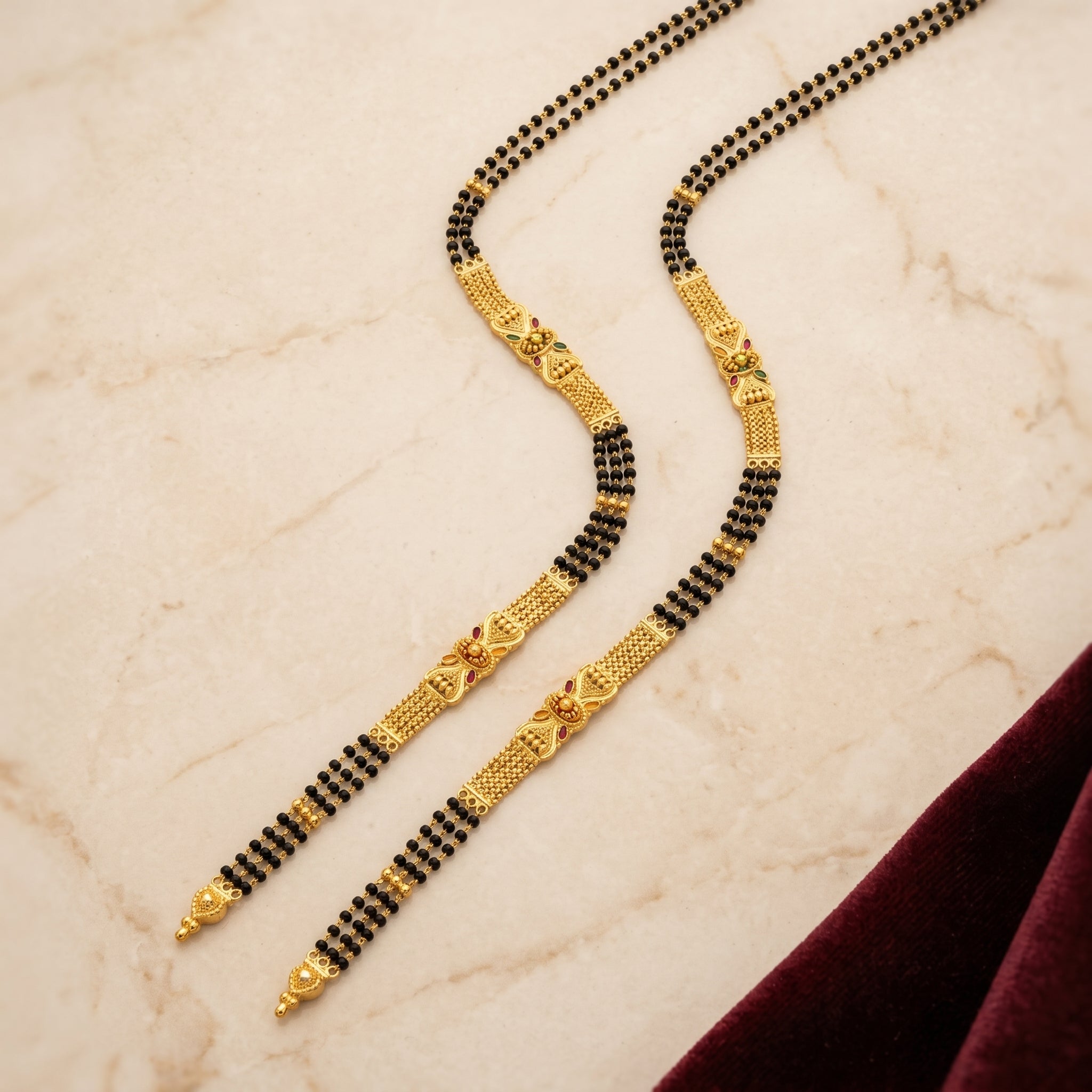 Gold Meenakari Ruby Long Mangalsutra