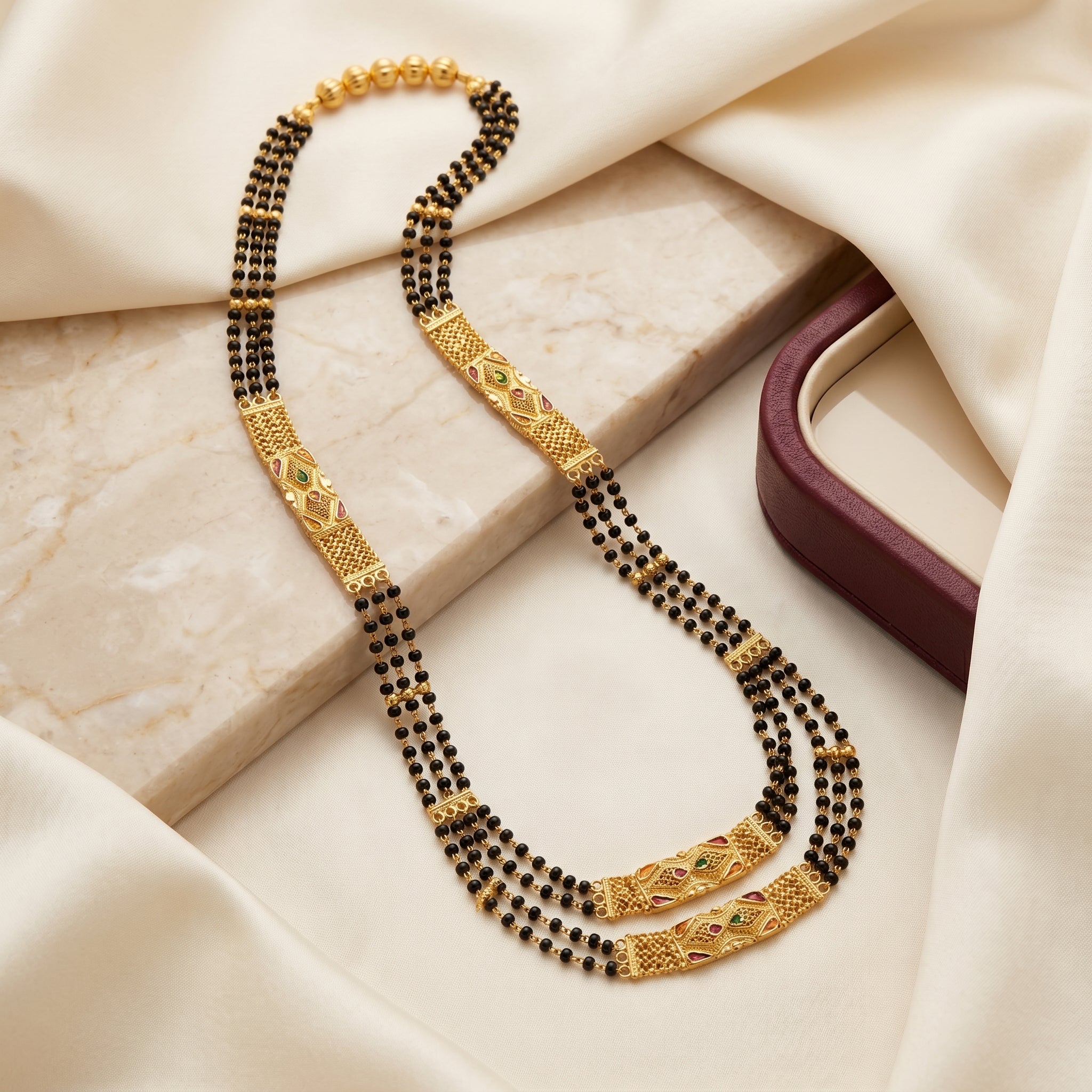 Gold Meenakari Diamond Bar Opera Mangalsutra