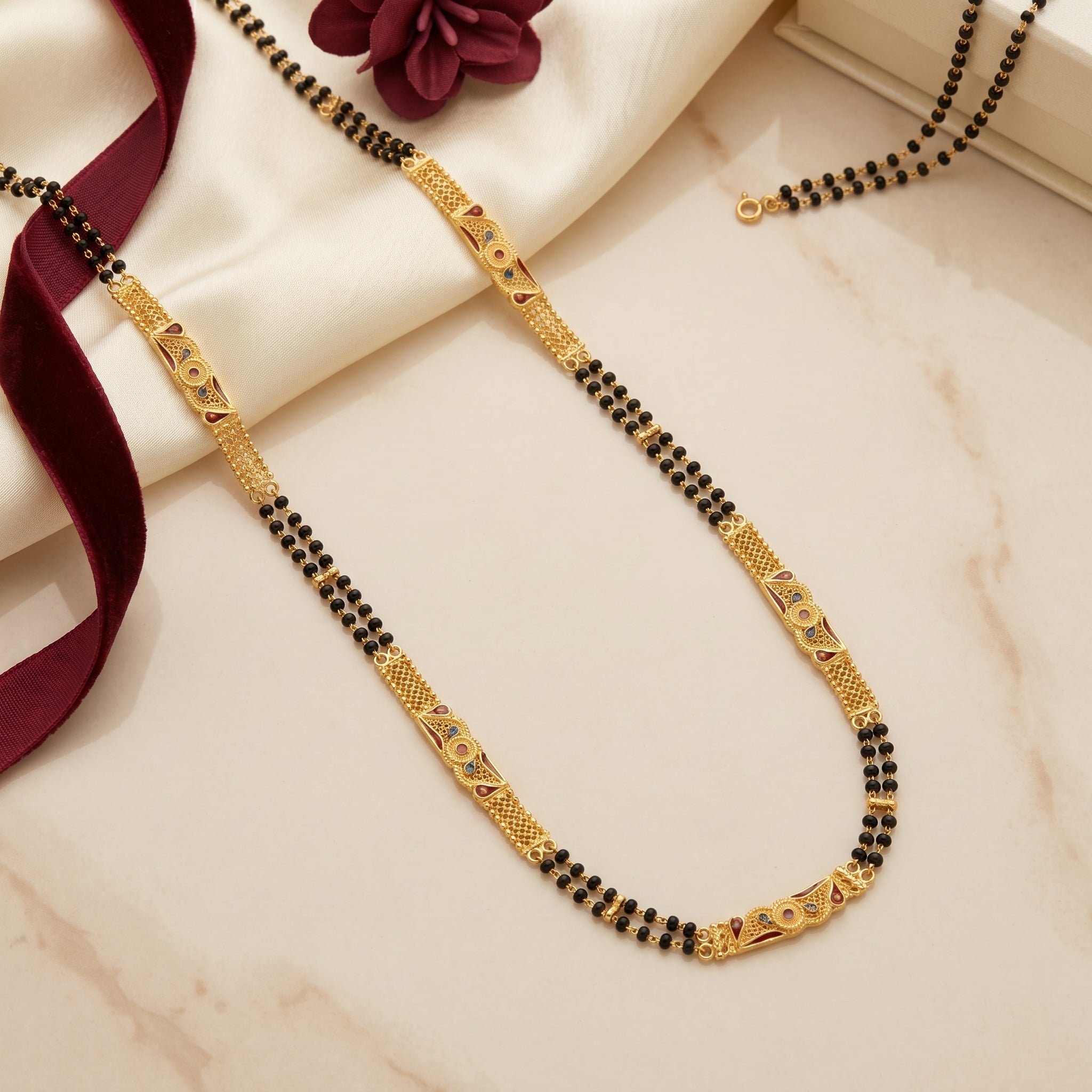 Gold Meenakari Multi-Bar Long Mangalsutra