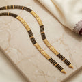 Gold Black Bead Geometric Coin Panel Long Mangalsutra Set
