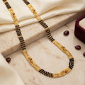 Gold Black Bead Dome Enamel Panel Long Mangalsutra Set