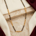Gold Black Bead Ruby Bow CZ Panel Long Mangalsutra Patta