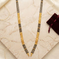 Gold Black Bead Geometric V-Drop Bell Finial Long Mangalsutra Set