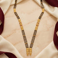 Gold Black Bead Ruby Enamel V-Drop Torpedo Finial Long Mangalsutra Set