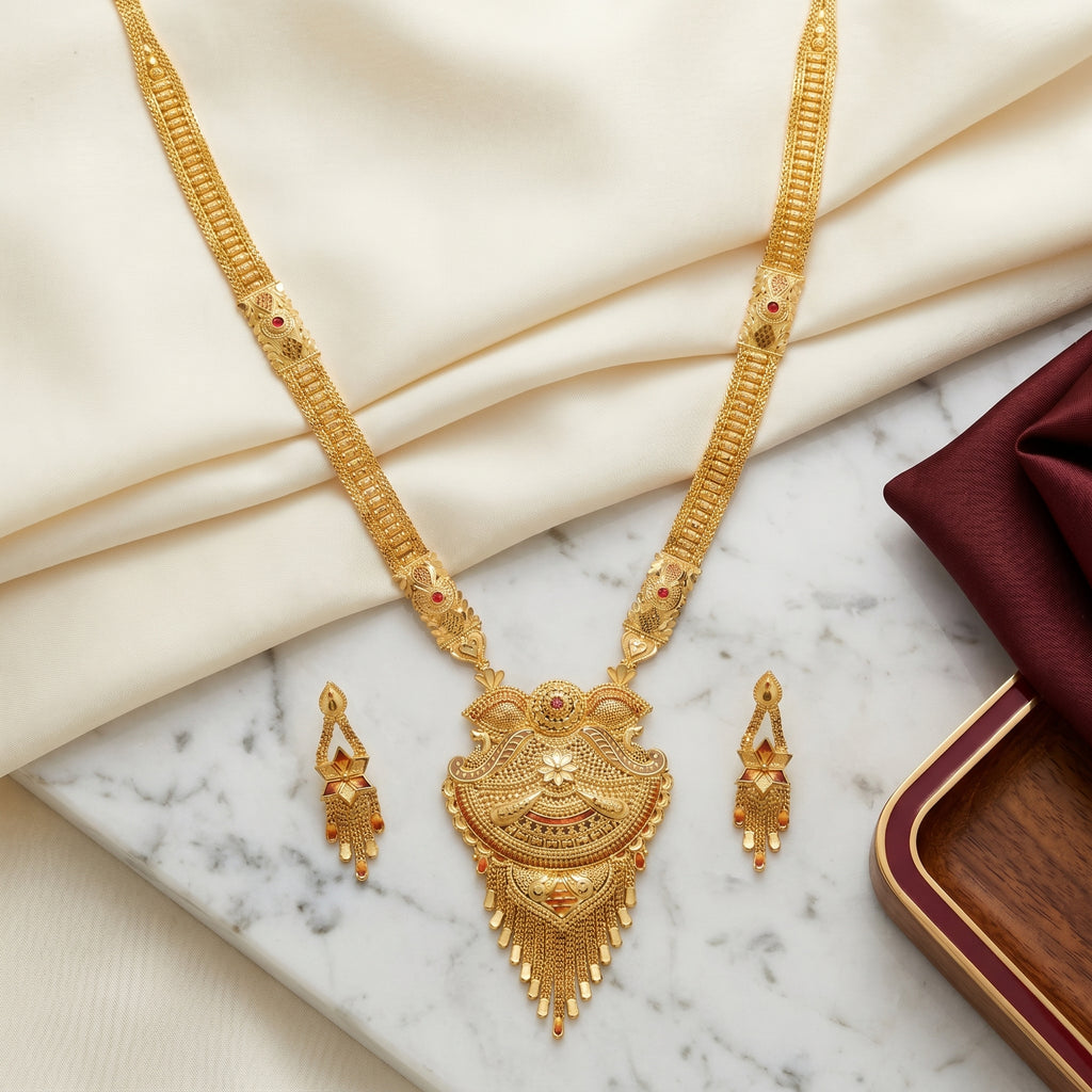 Gold Peacock Tassel Drop Necklace Set