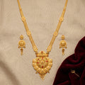 Gold Ruby Swirl Medallion Tassel Necklace Set