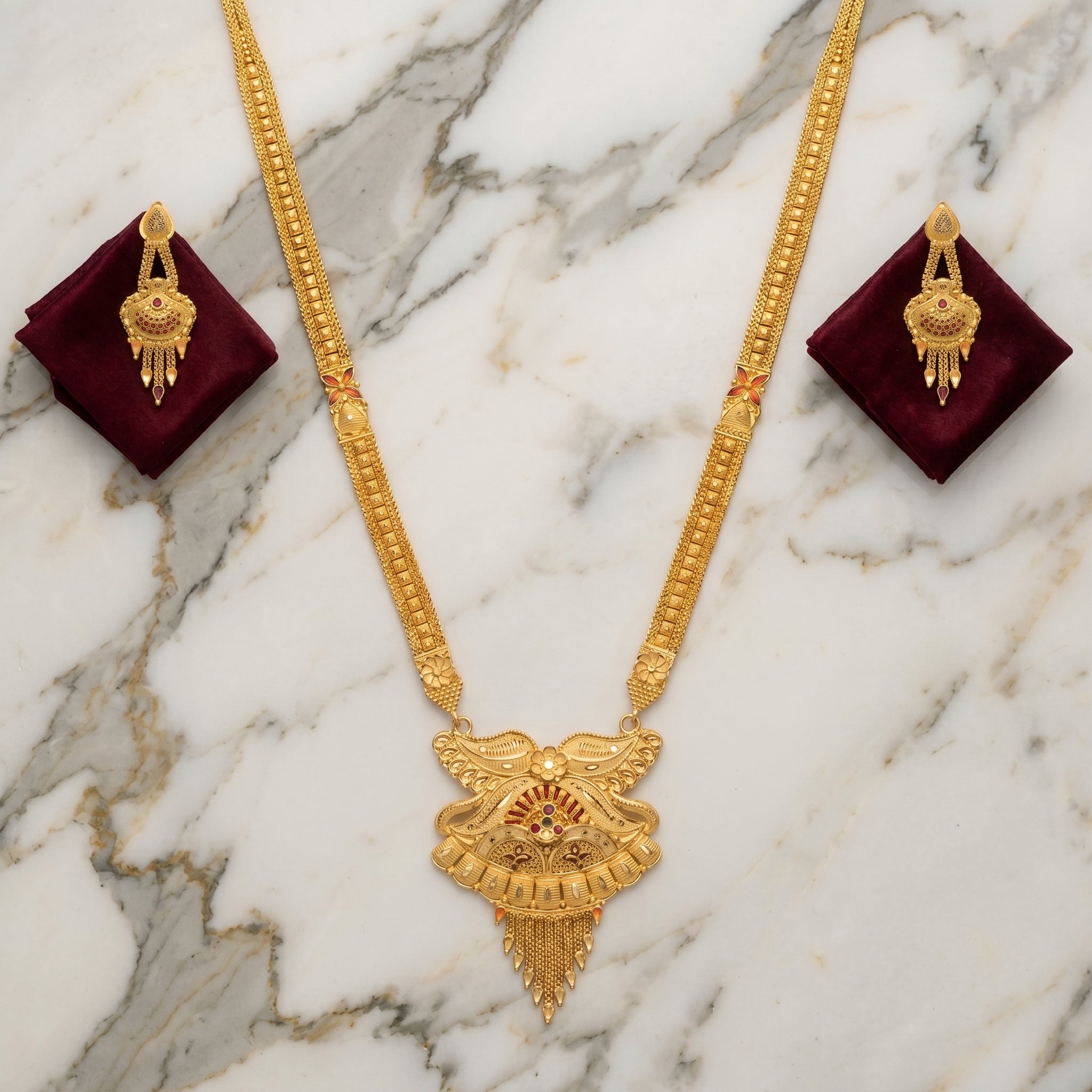 Gold Wing Fan Tassel Necklace Set