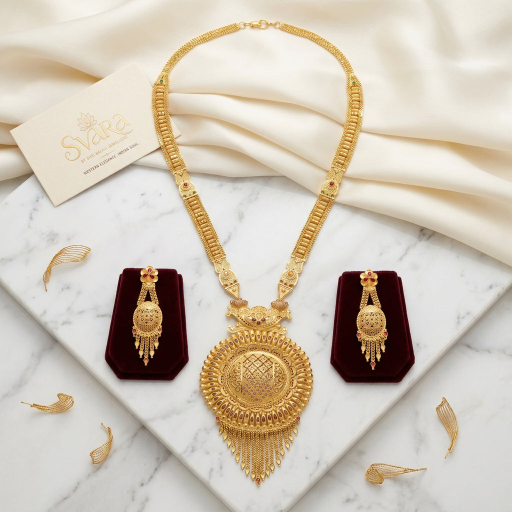 Gold Peacock Medallion Tassel Necklace Set