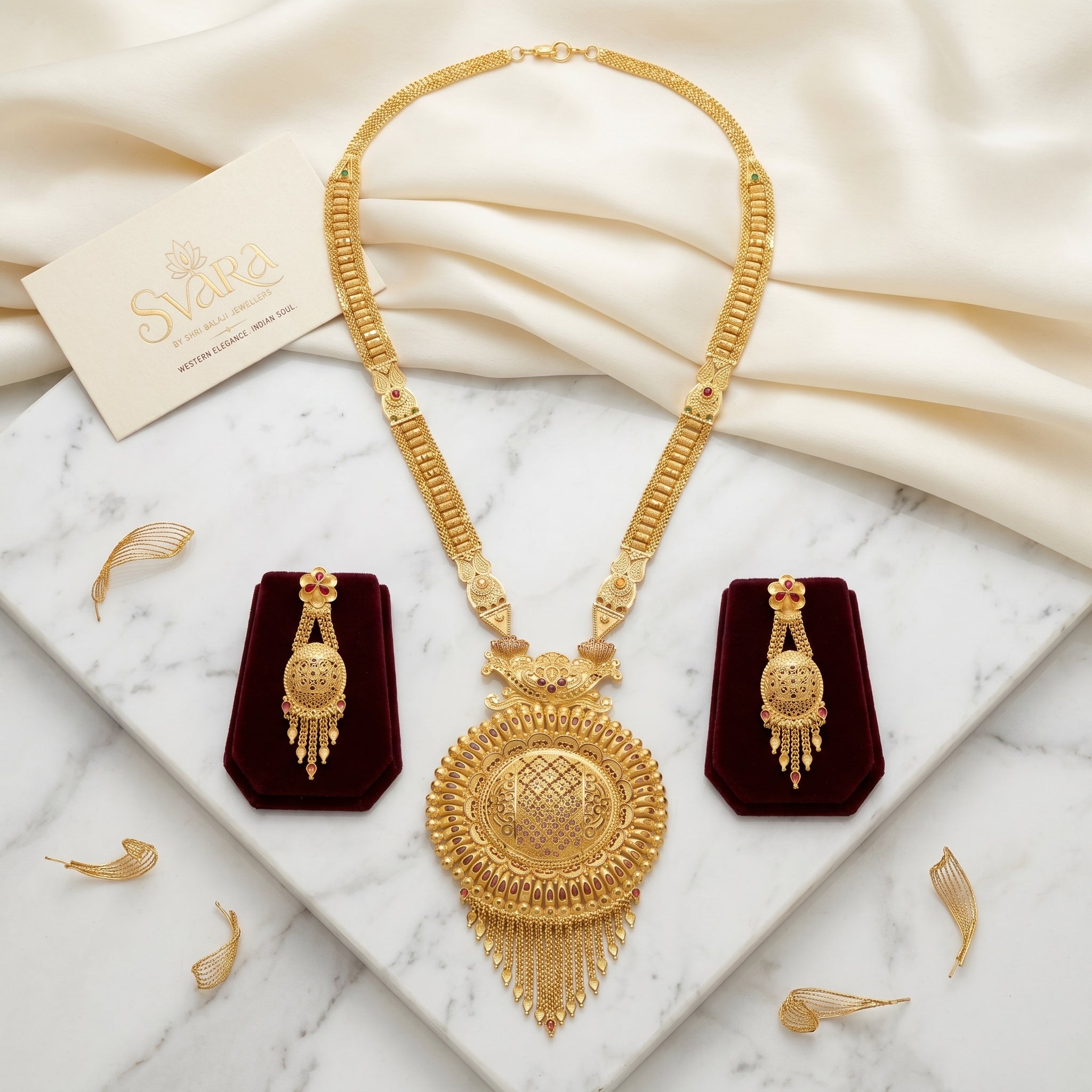 Gold Peacock Medallion Tassel Necklace Set