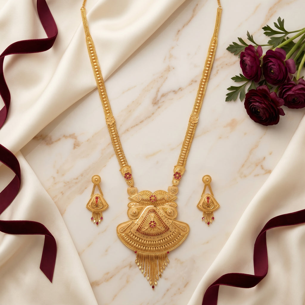 Gold Bell Fan Tassel Necklace Set