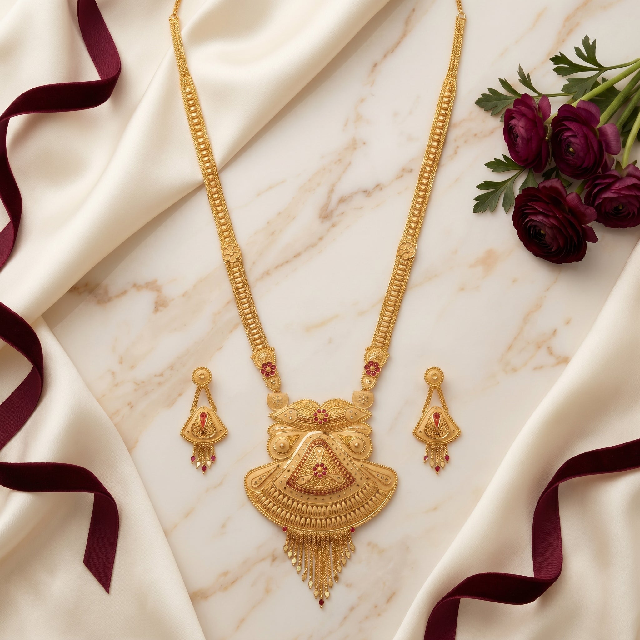 Gold Bell Fan Tassel Necklace Set
