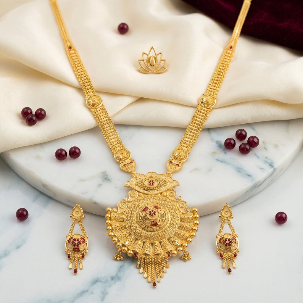 Gold Wheel Disc Tassel Necklace Set
