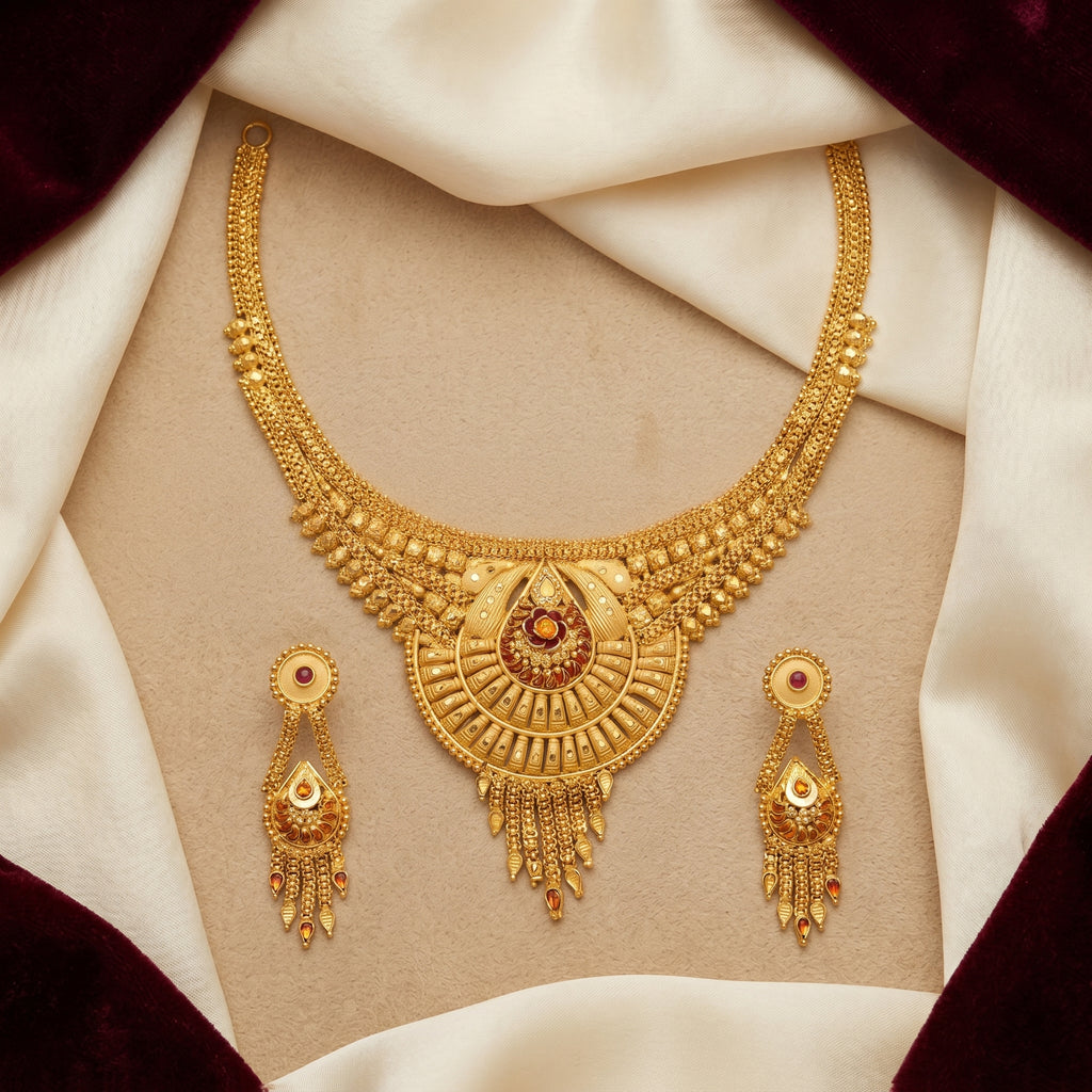 Gold Meenakari Sunburst Choker Tassel Necklace Set