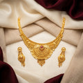 Gold Ruby Sunburst Collar Tassel Necklace Set
