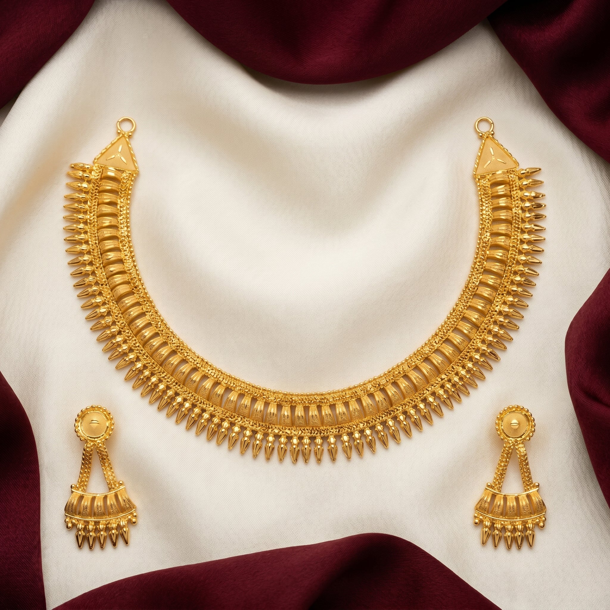 Gold Kerala Spike Choker Necklace Set