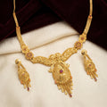 Gold Ruby Filigree Oval Tassel Necklace Set