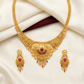 Gold Ruby Peacock Fan Collar Tassel Necklace Set