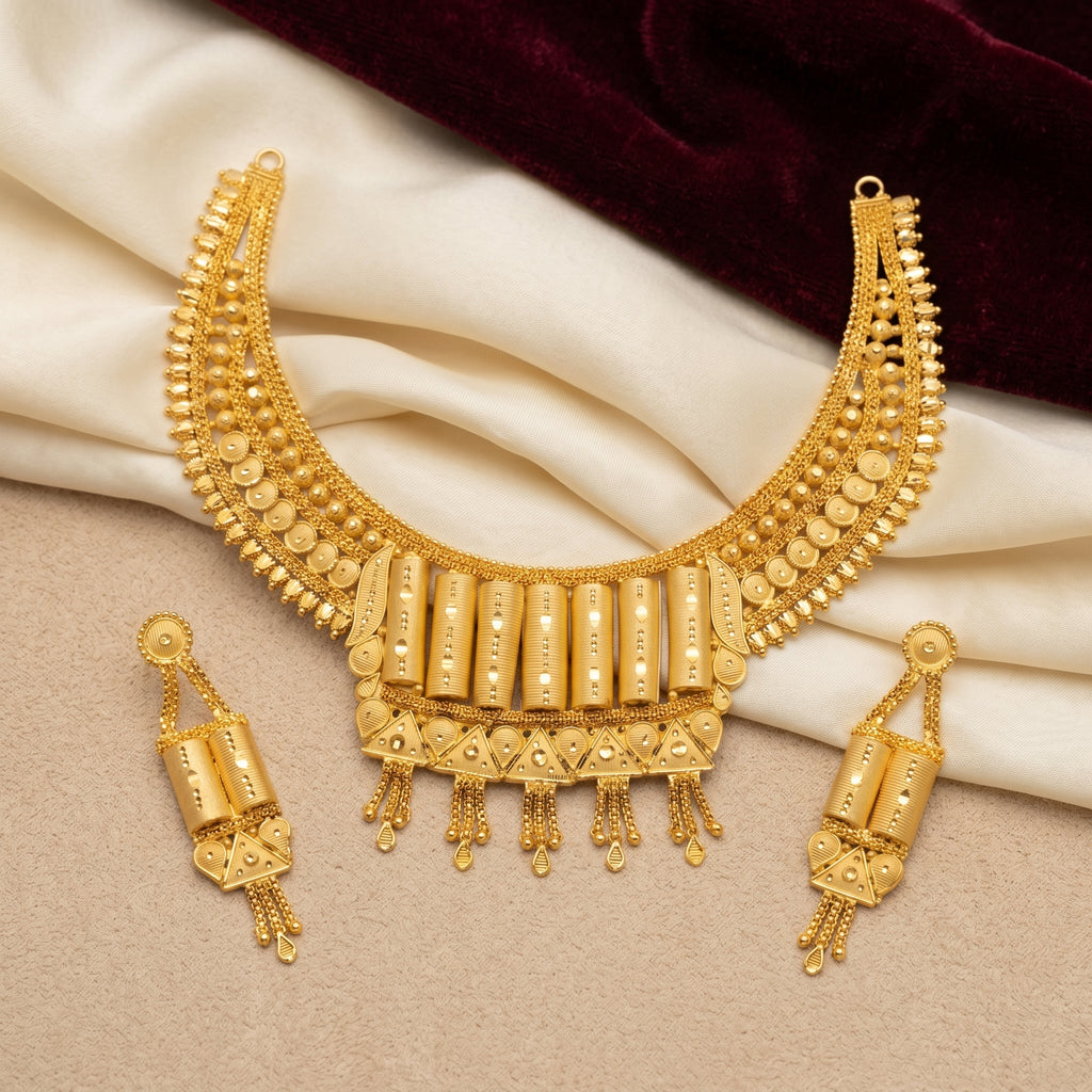 Gold Cylinder Bar Geometric Choker Necklace Set