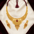 Gold Ruby Fan Tassel Dori Necklace Set