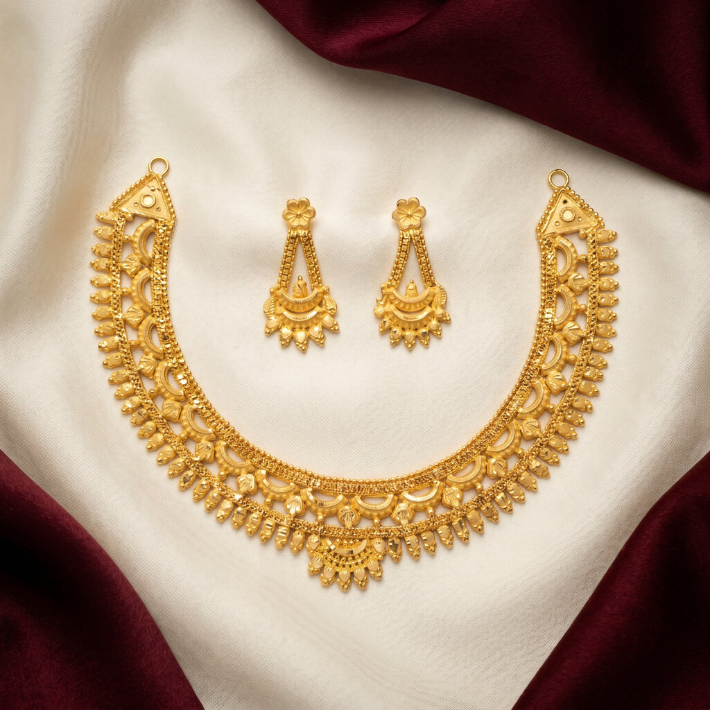 Gold Scallop Arch Granulation Choker Necklace Set