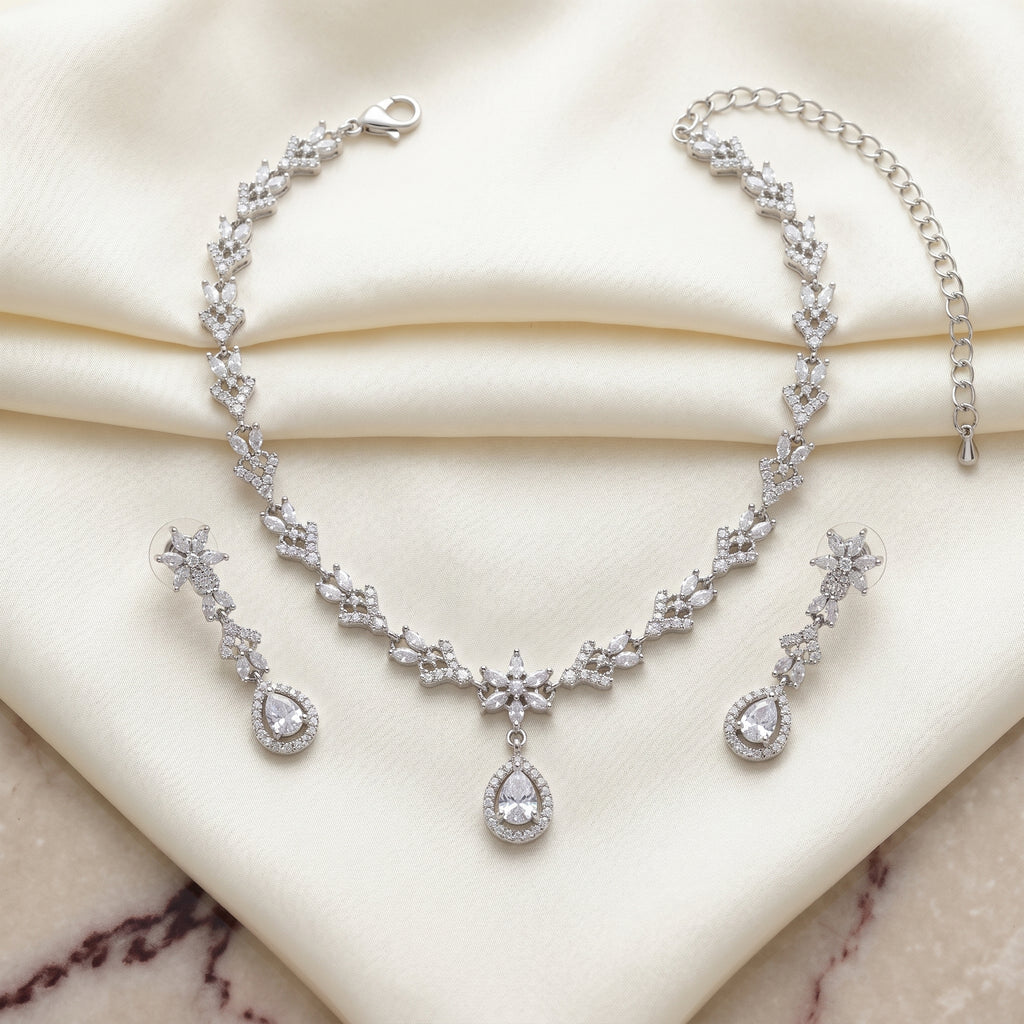 Silver Diamond-Look Floral Vine Necklace Set