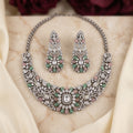Victorian Oxidized Silver Floral Bib Necklace Set