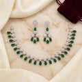 Emerald Drop Floral Fringe Necklace Set