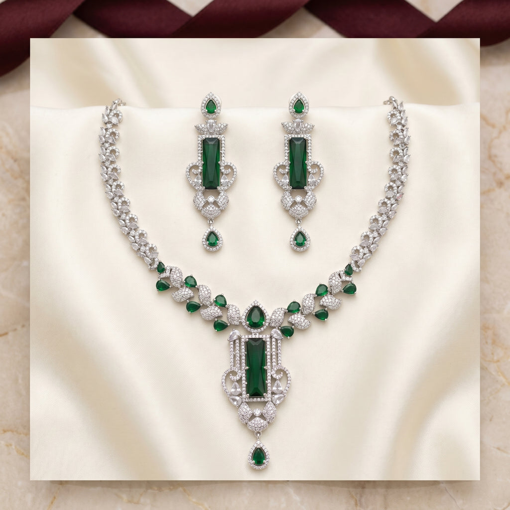 Emerald Baguette Vine Statement Necklace Set